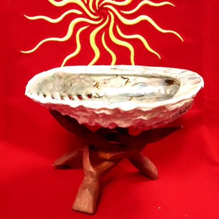 INTRECCIO IN LEGNO PORTA SFERA E CONCHIGLIA DI ABALONE