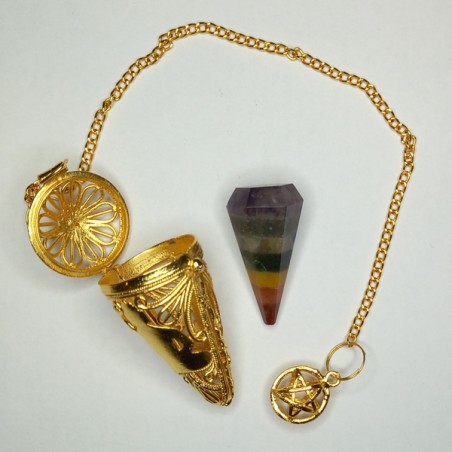 PENDOLO 7 CHAKRA CON PIETRA 7 COLORI