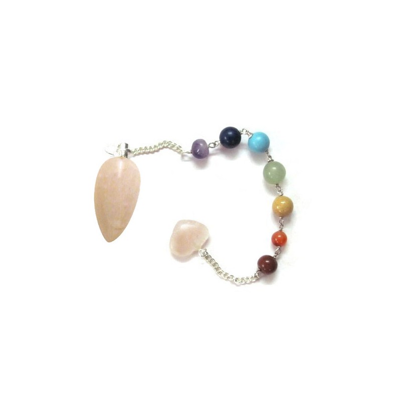 PENDOLO GOCCIA IN QUARZO ROSA 7 CHAKRA